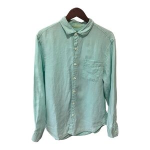 Tommy Bahama Shirt Mens Large Green Sea Glass Breezer Linen Camp Relax Button Up
